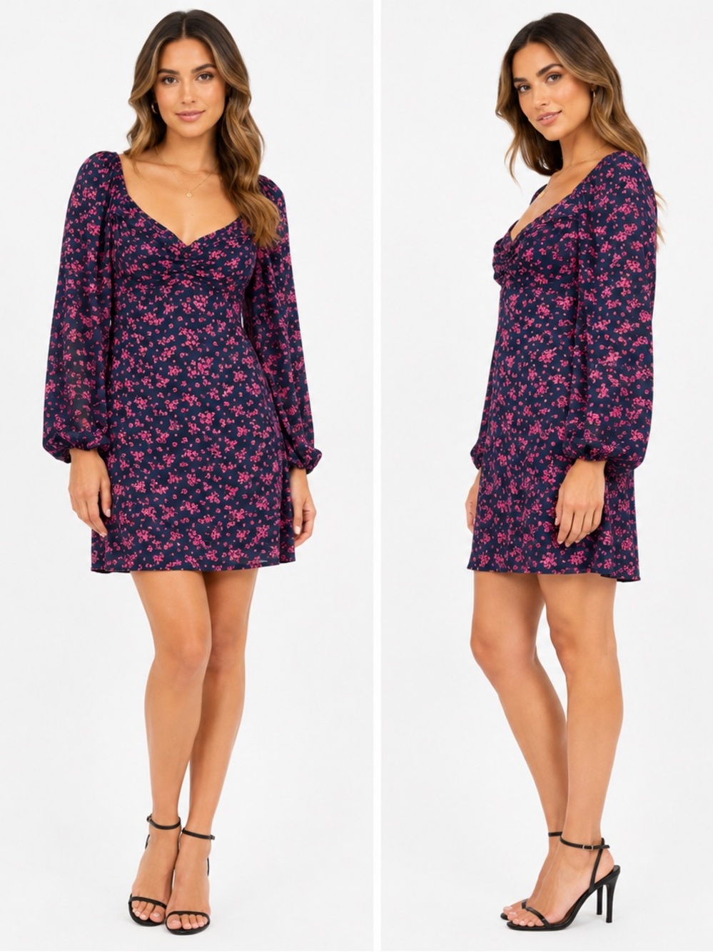 Trixxi Navy Mini Dress with Pink Floral Print